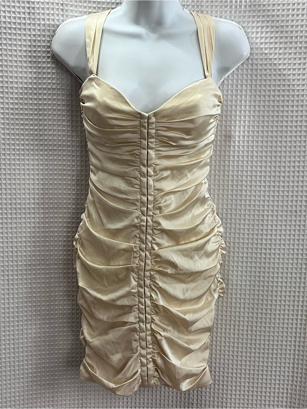 Oh Polly Champagne Ruched Satin Mini Dress size 4